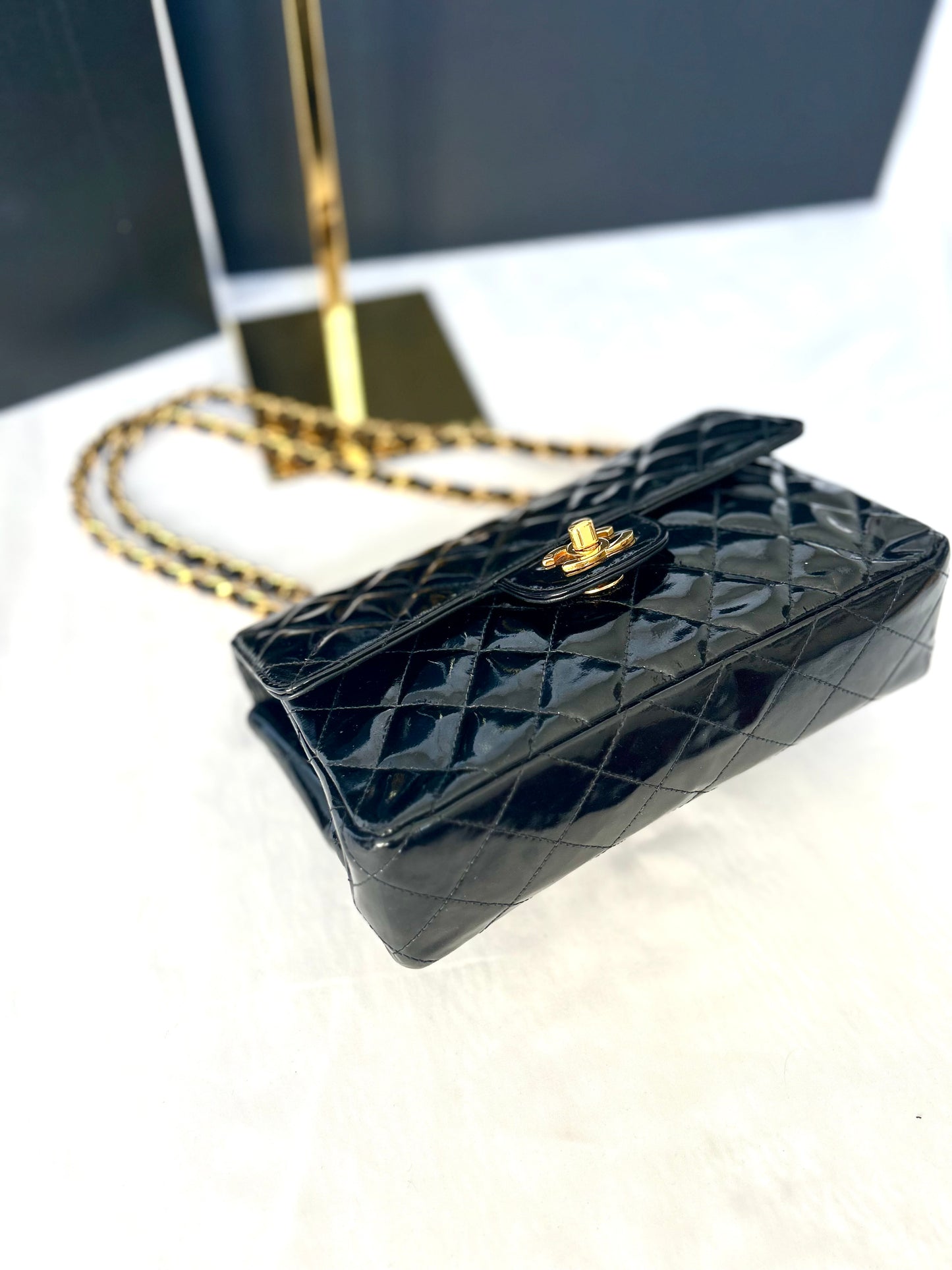 Double Faced Chanel Patent Leather Flap Bag Purse Shoulder Bag