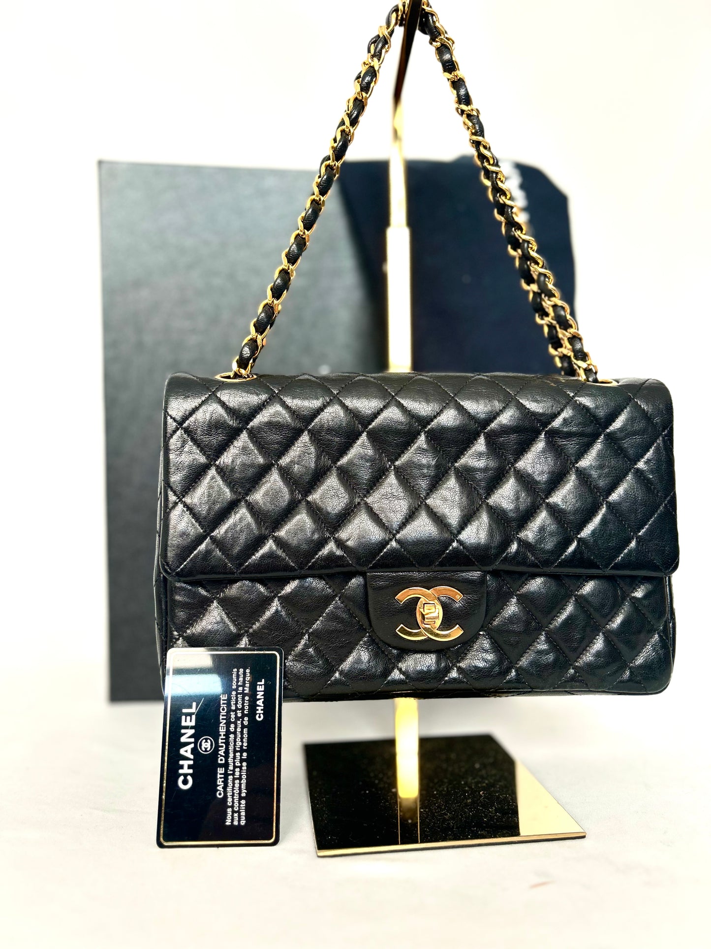 Authentic 1980s Chanel Lambskin Medium Classic Flap with 24k gold plated hardware