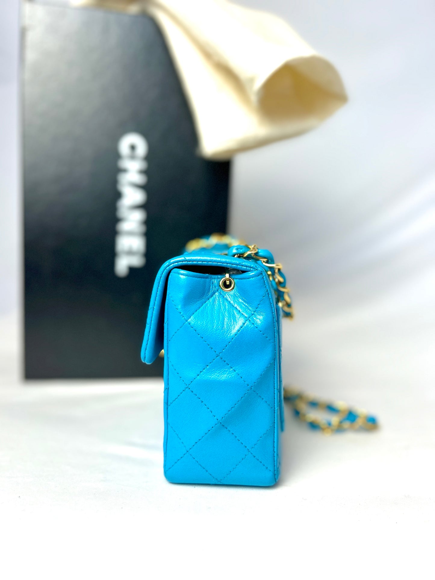 Chanel Aqua Blue Lambskin Mini Square