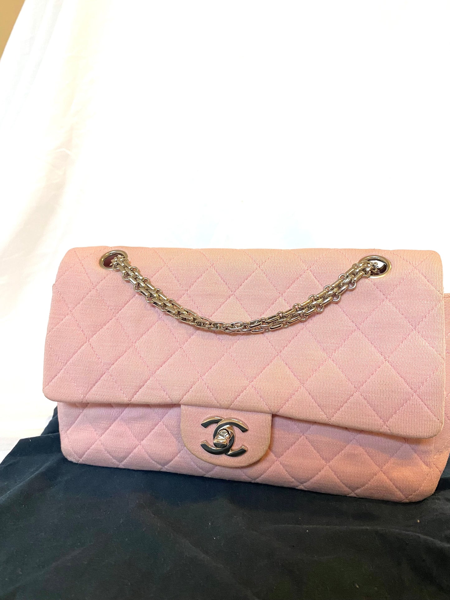 Pink Chanel Jersey Classic Flap