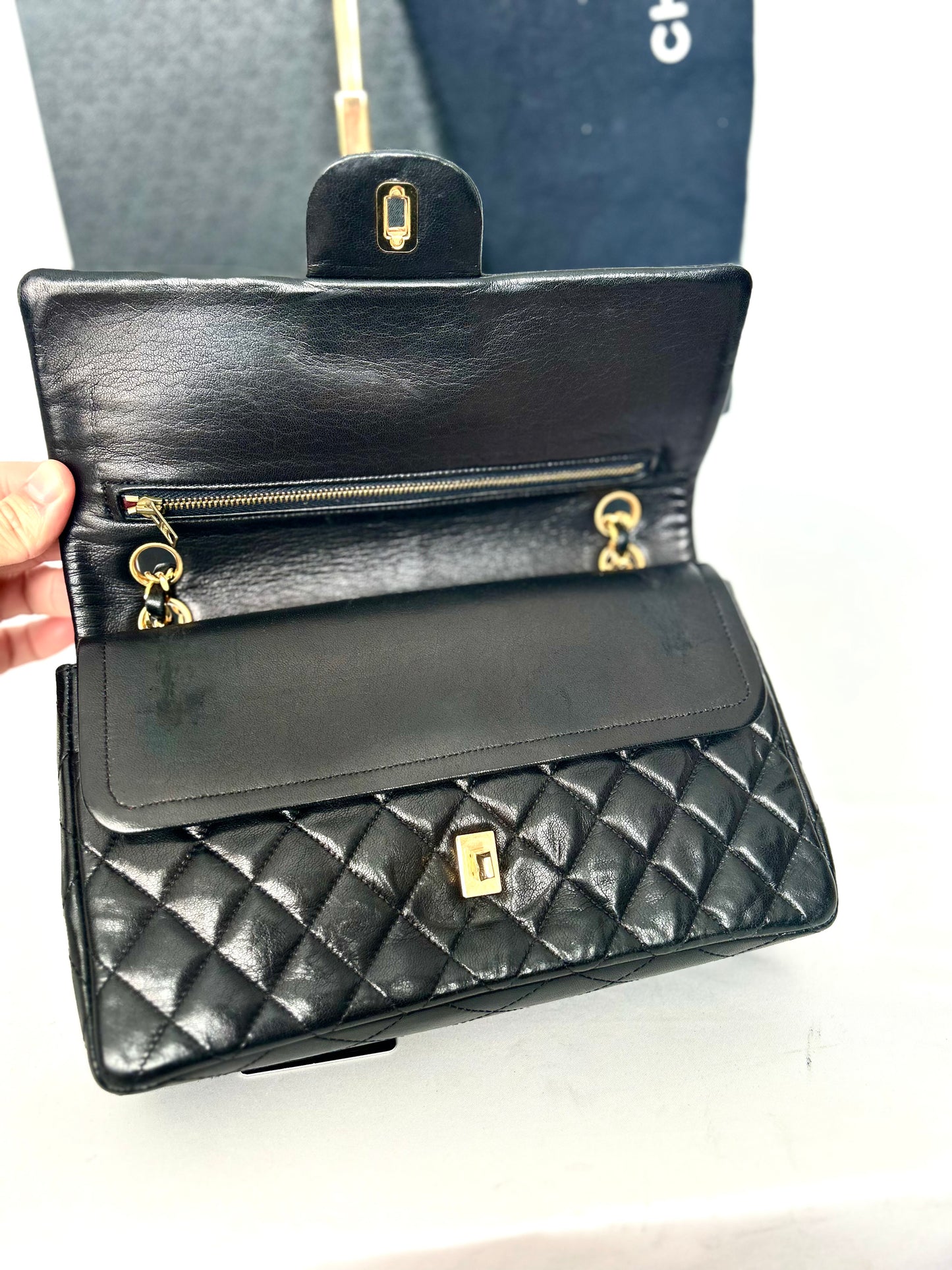 Authentic 1980s Chanel Lambskin Medium Classic Flap with 24k gold plated hardware