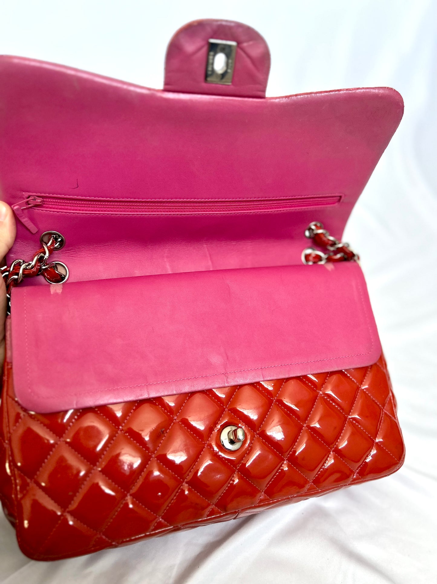 Chanel Orange Patent Medium Classic Flap