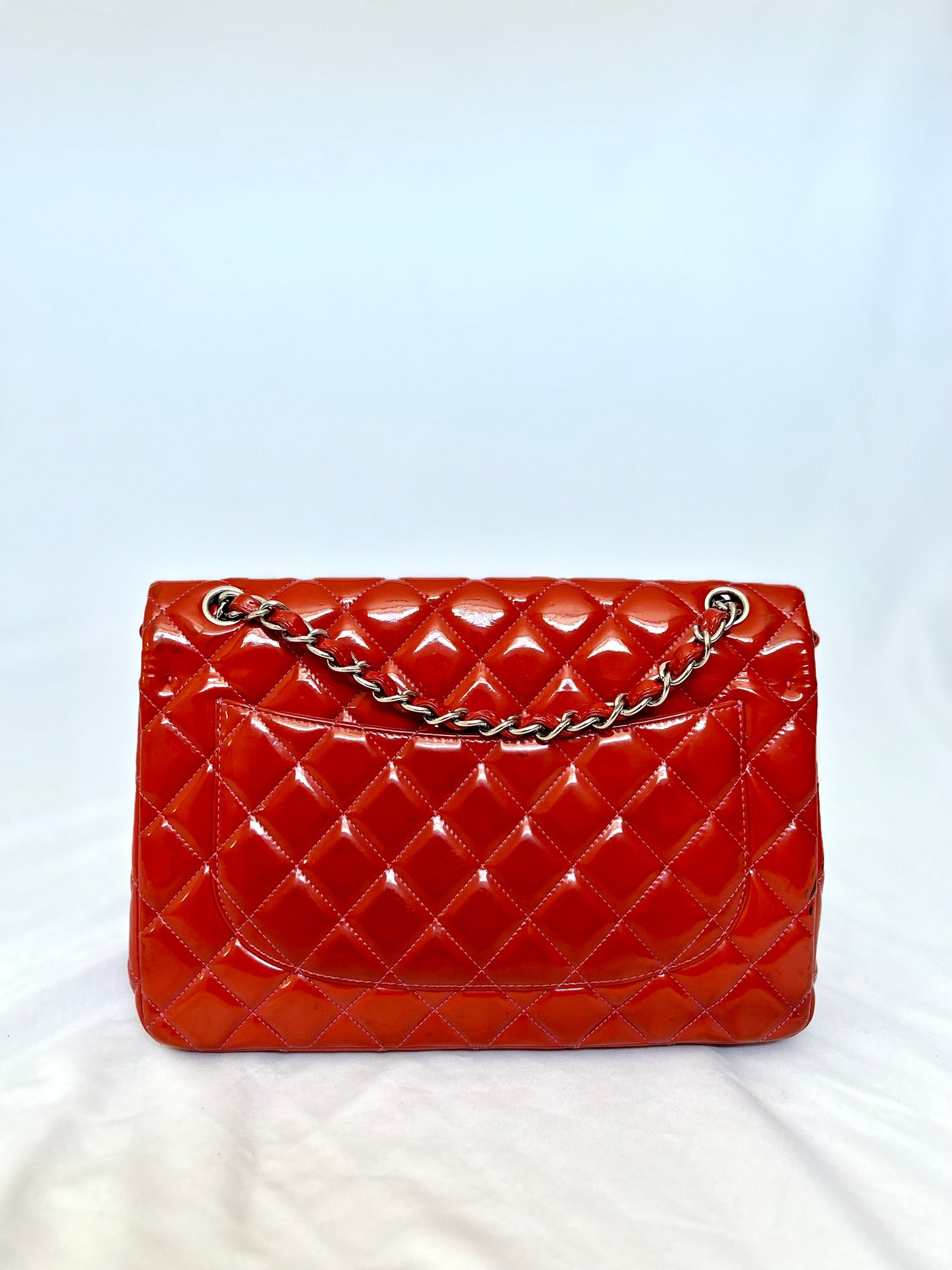 Chanel Orange Patent Medium Classic Flap