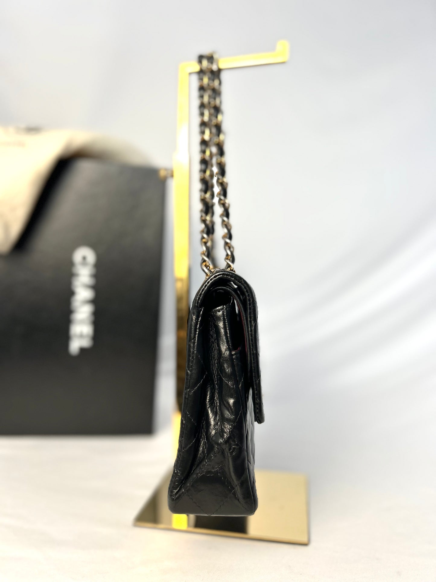 Authentic 1980s Vintage Chanel Black Lambskin Medium Classic Flap