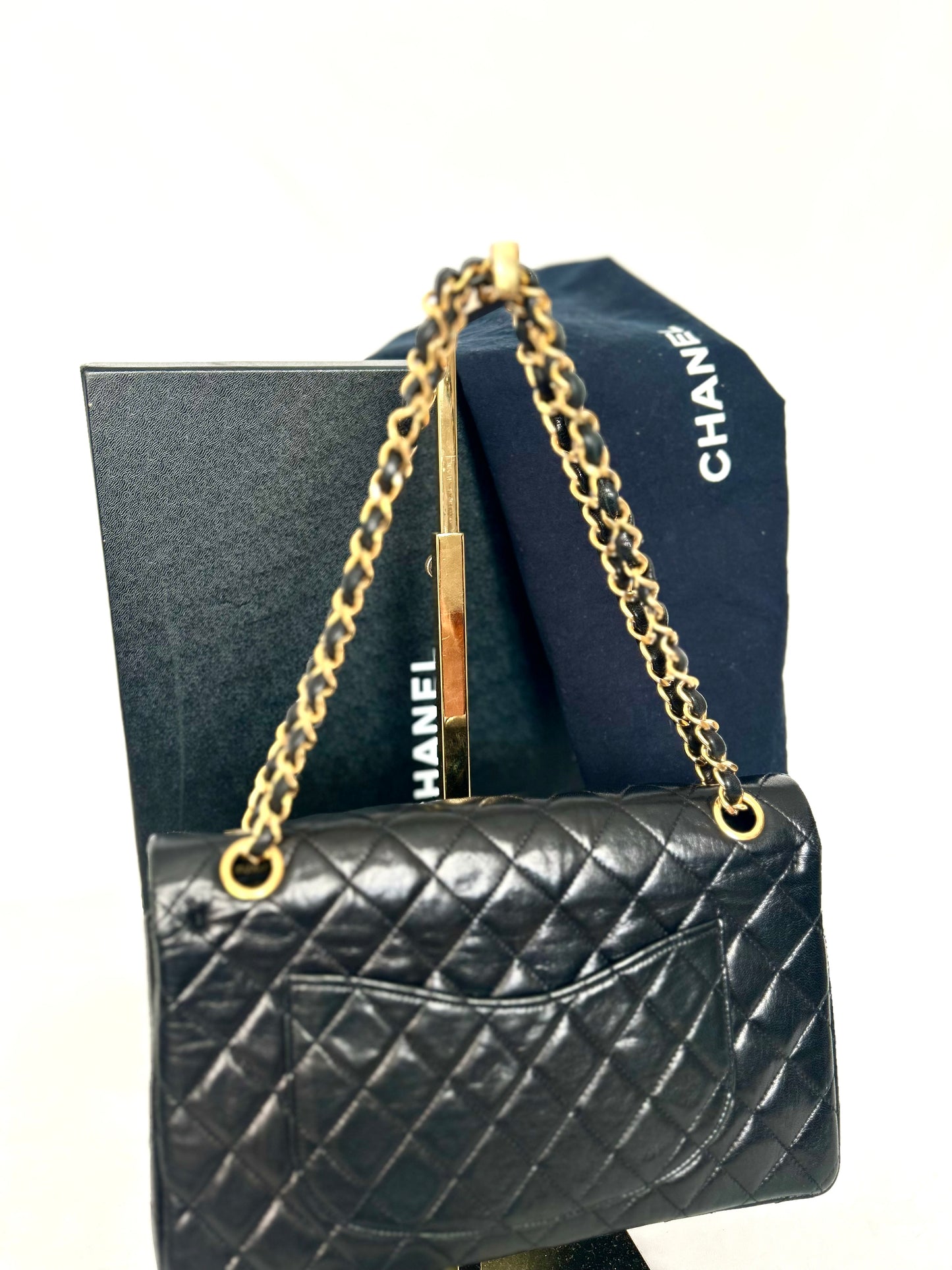 Authentic 1980s Chanel Lambskin Medium Classic Flap with 24k gold plated hardware