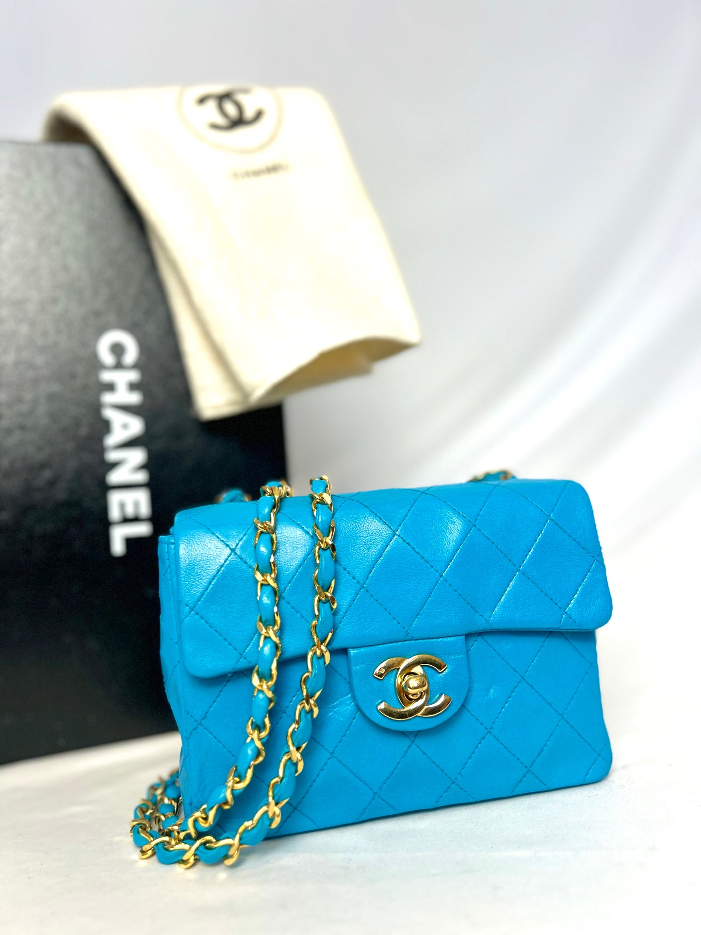 Chanel Aqua Blue Lambskin Mini Square
