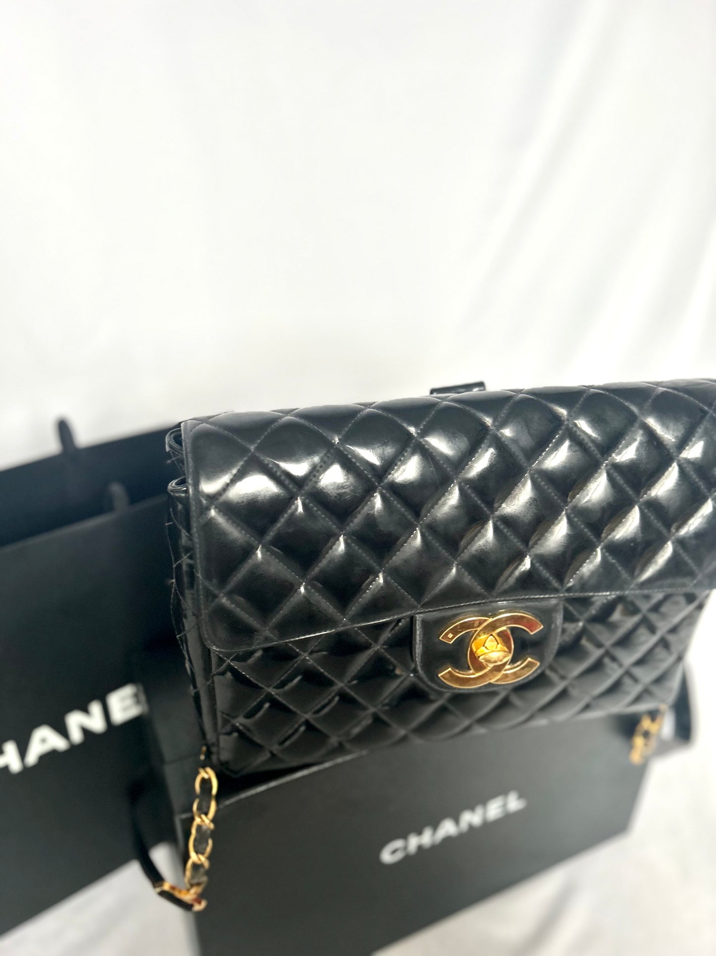 Chanel Patent Leather Jumbo CC Backpack