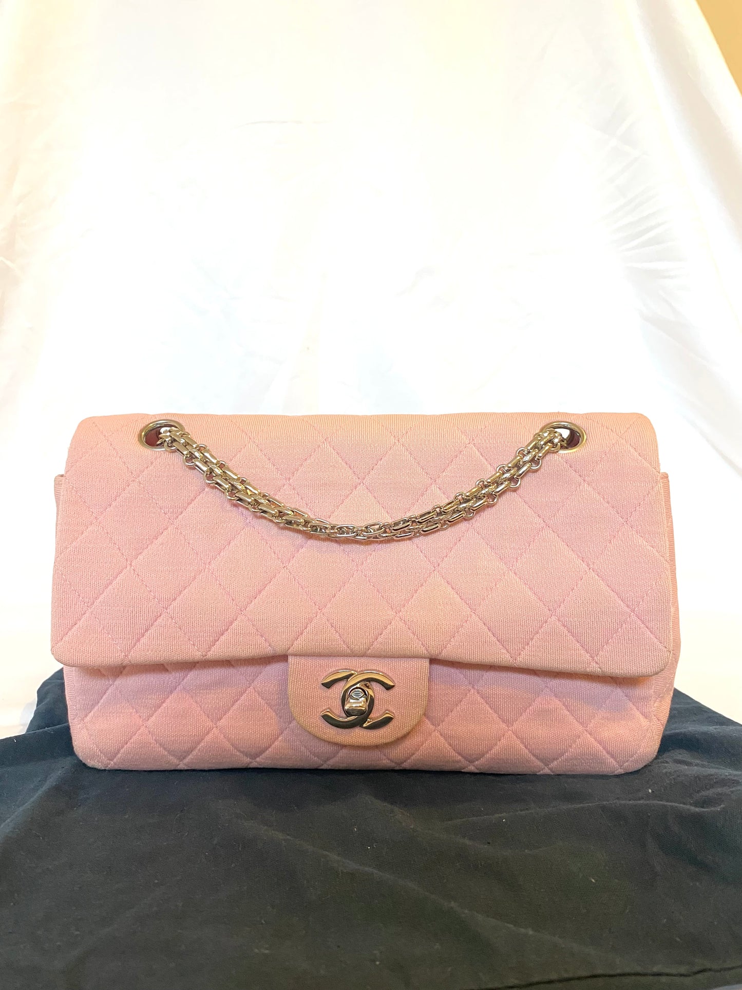 Pink Chanel Jersey Classic Flap