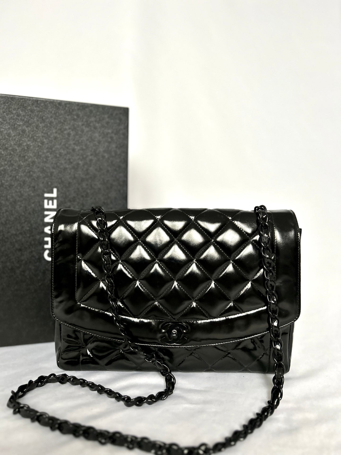 Chanel So-Black Medium Diana Patent Flap Bag