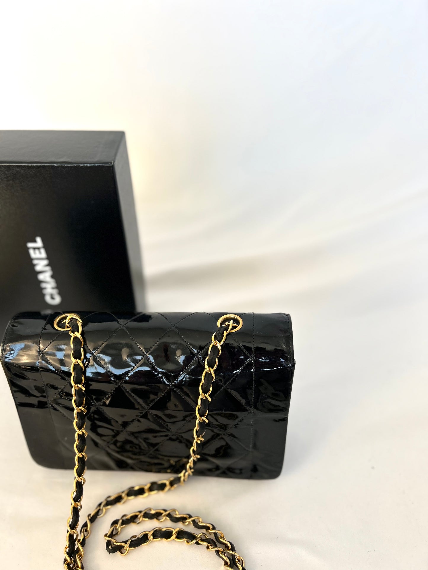 Authentic Chanel Patent Leather Small Diana Flap Bag