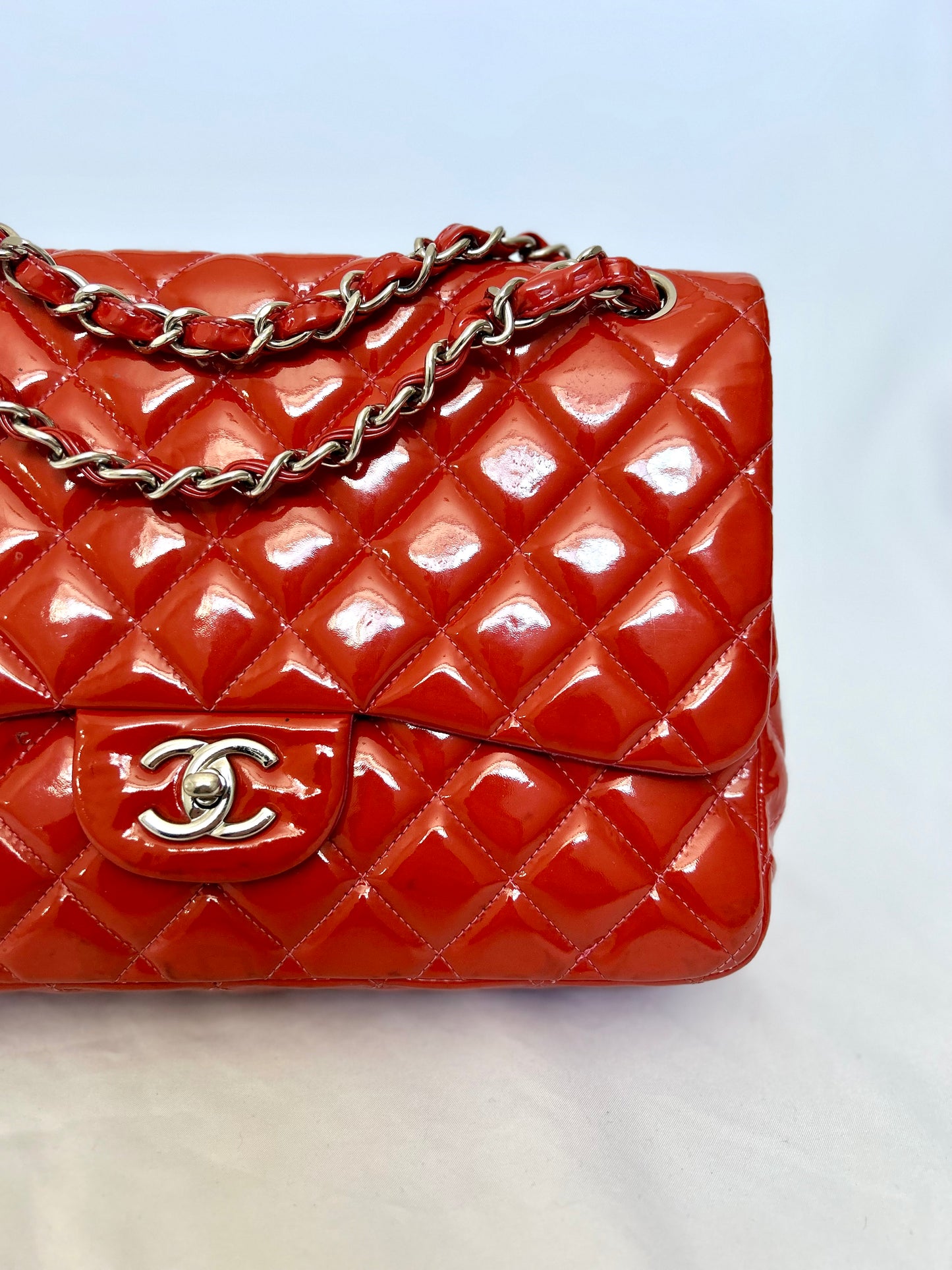 Chanel Orange Patent Medium Classic Flap