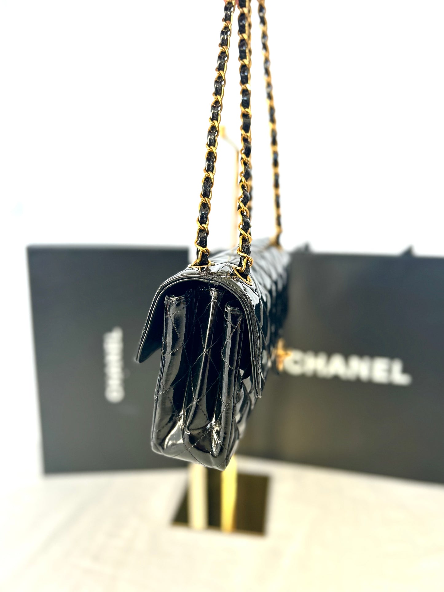 Double Faced Chanel Patent Leather Flap Bag Purse Shoulder Bag