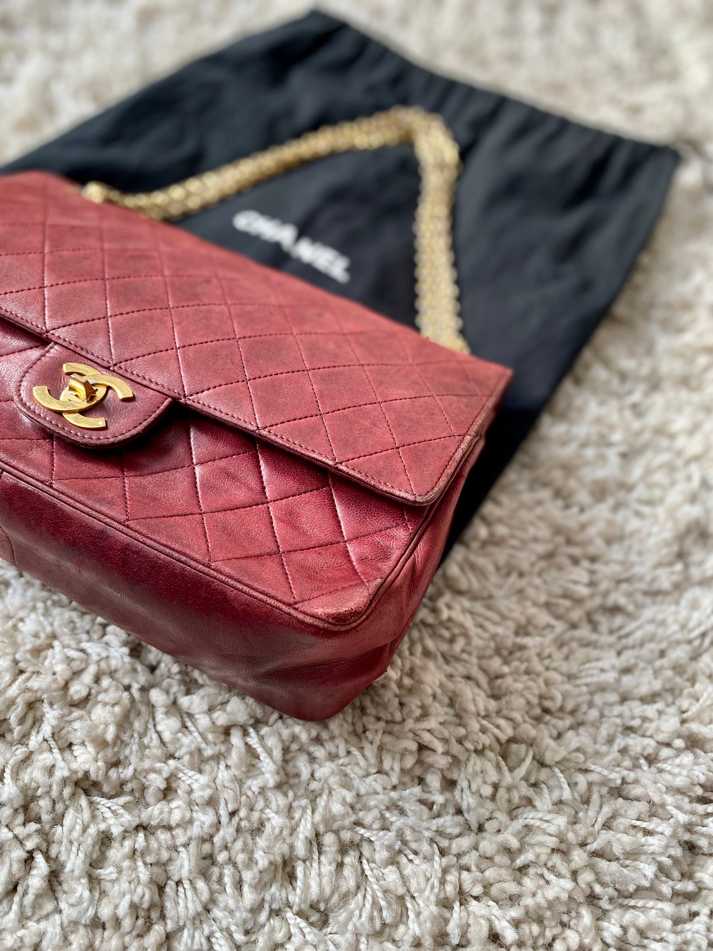 Burgundy Lambskin Chanel Double Flap