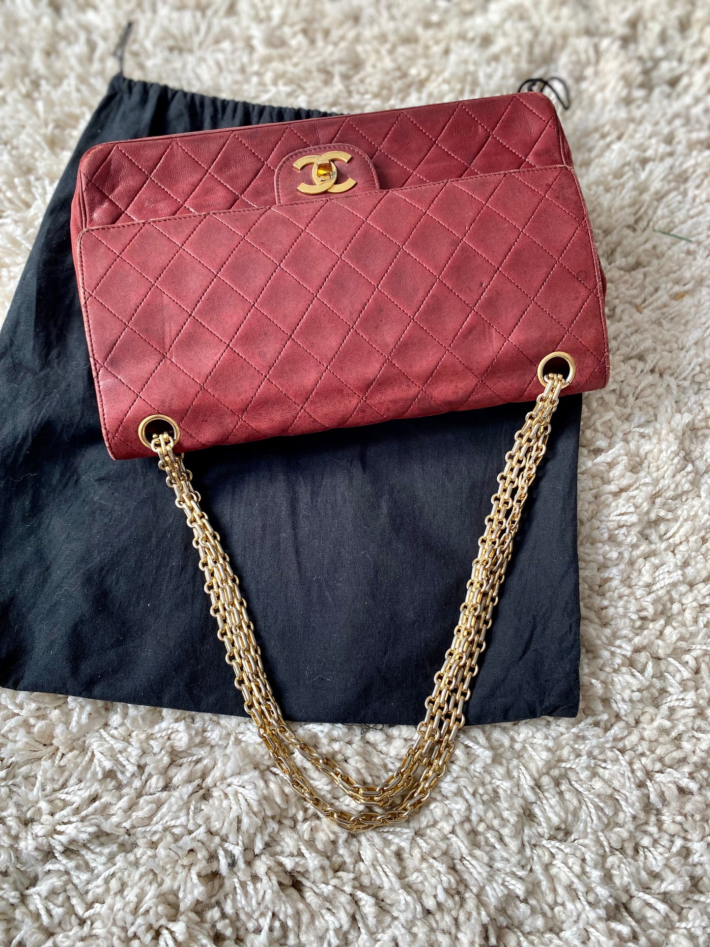 Burgundy Lambskin Chanel Double Flap