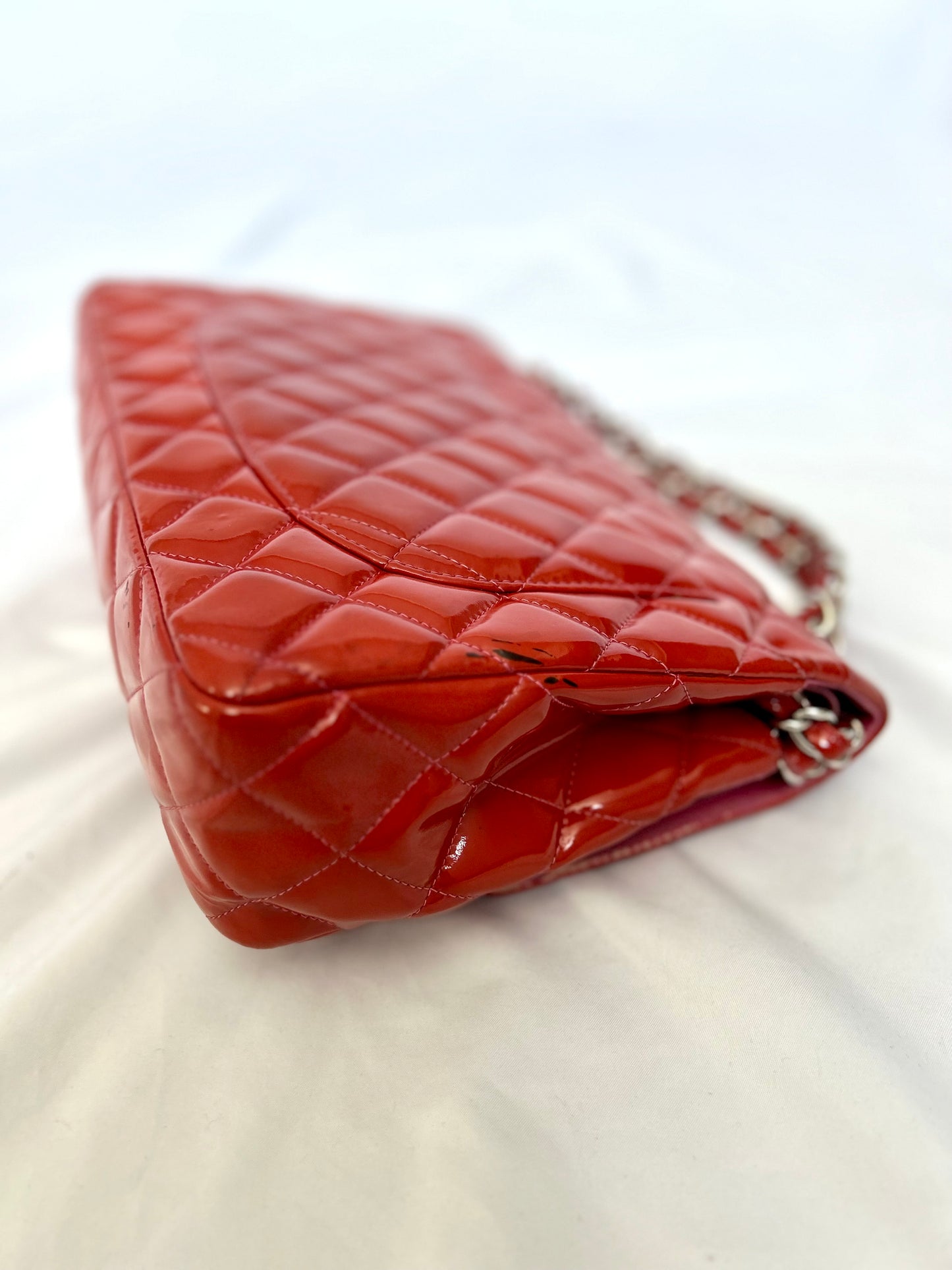 Chanel Orange Patent Medium Classic Flap