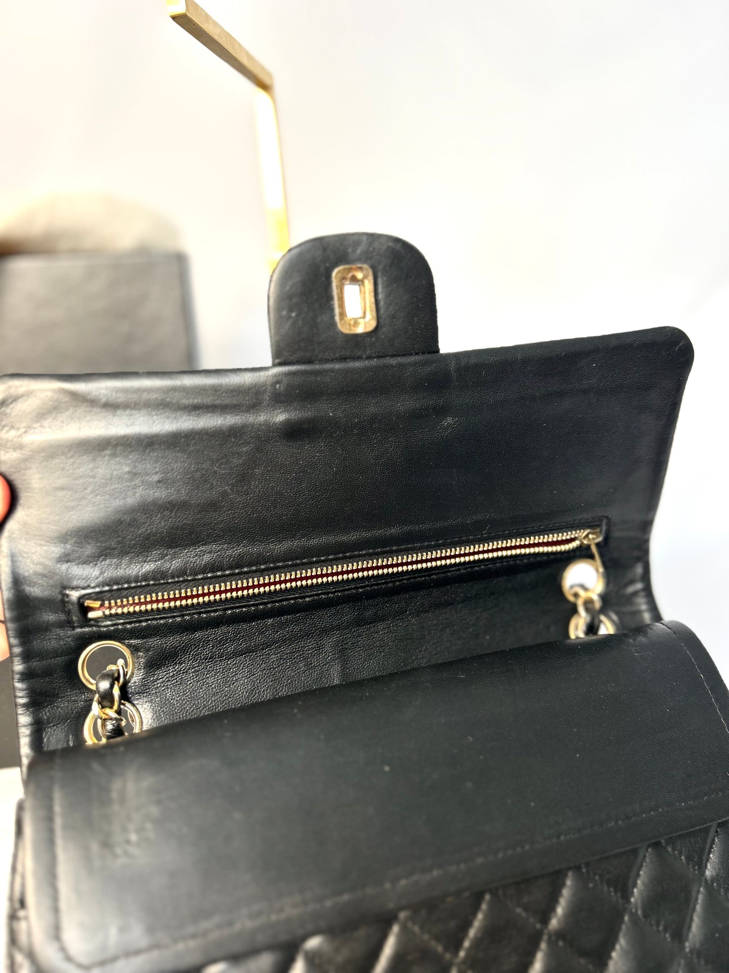 Authentic 1980s Vintage Chanel Black Lambskin Medium Classic Flap