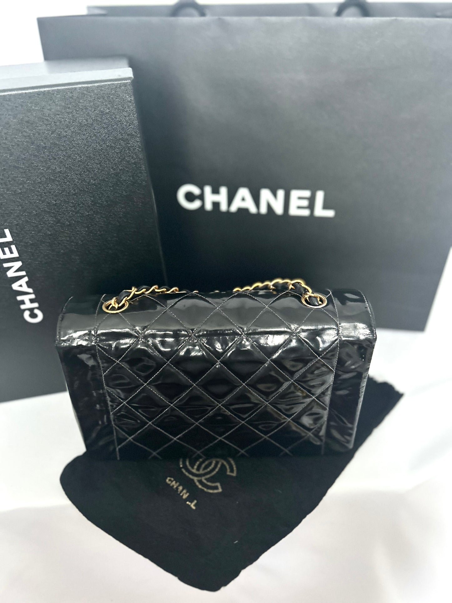 Authentic Chanel Patent Leather Diana Flap Bag