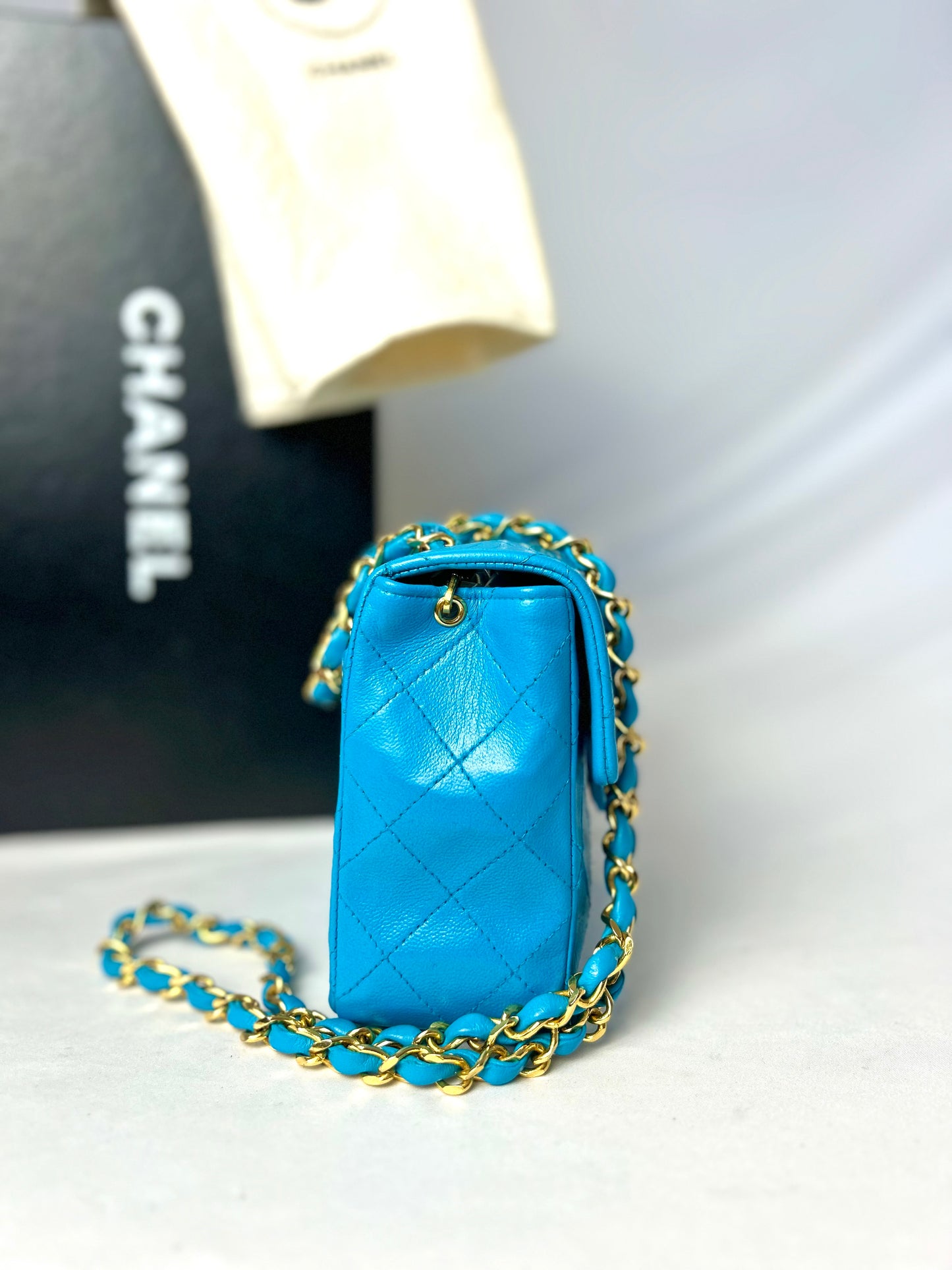 Chanel Aqua Blue Lambskin Mini Square