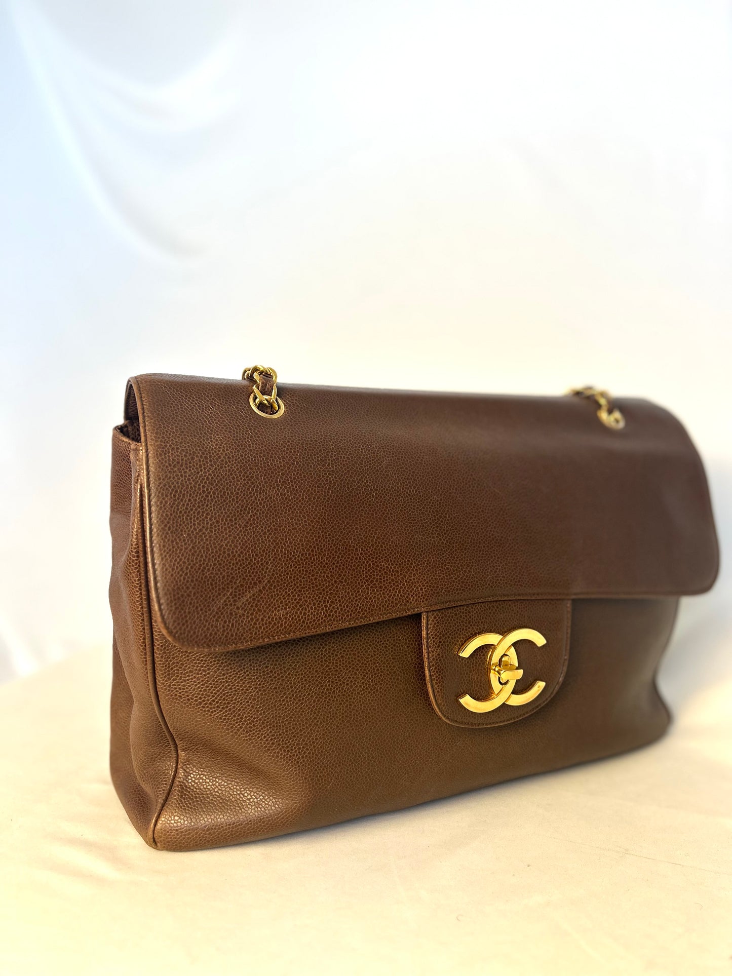 Authentic Chanel Vintage Caviar Supermodel XL Brown Flap Bag