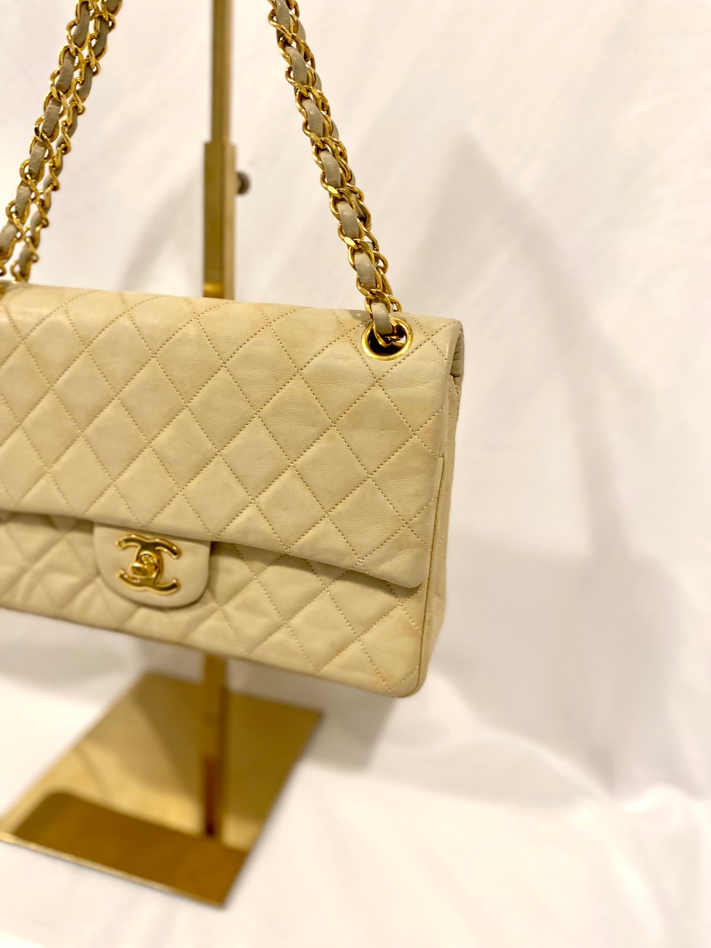 Chanel Beige Lambskin Classic Flap