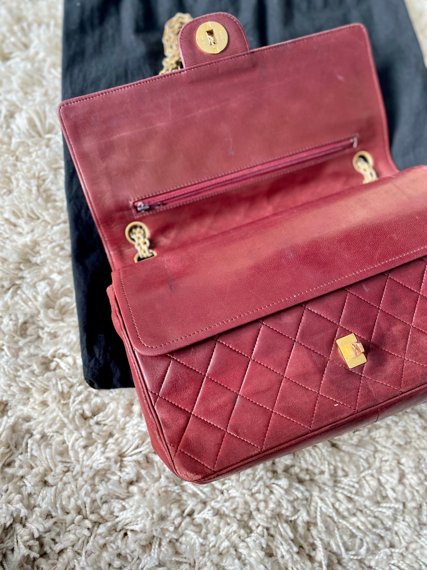 Burgundy Lambskin Chanel Double Flap