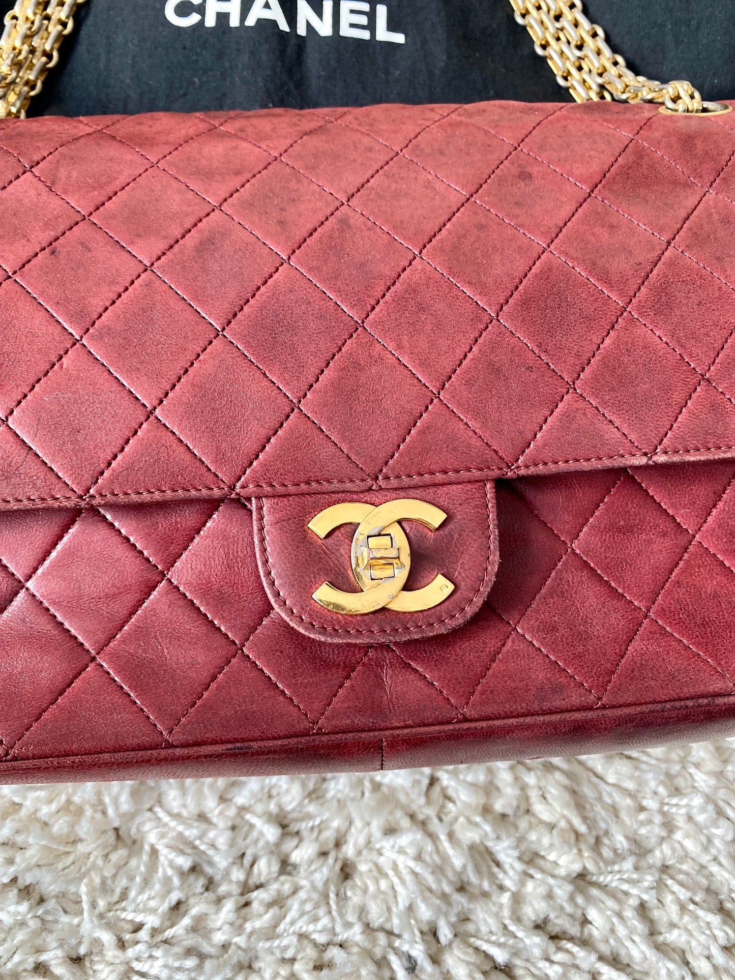 Burgundy Lambskin Chanel Double Flap