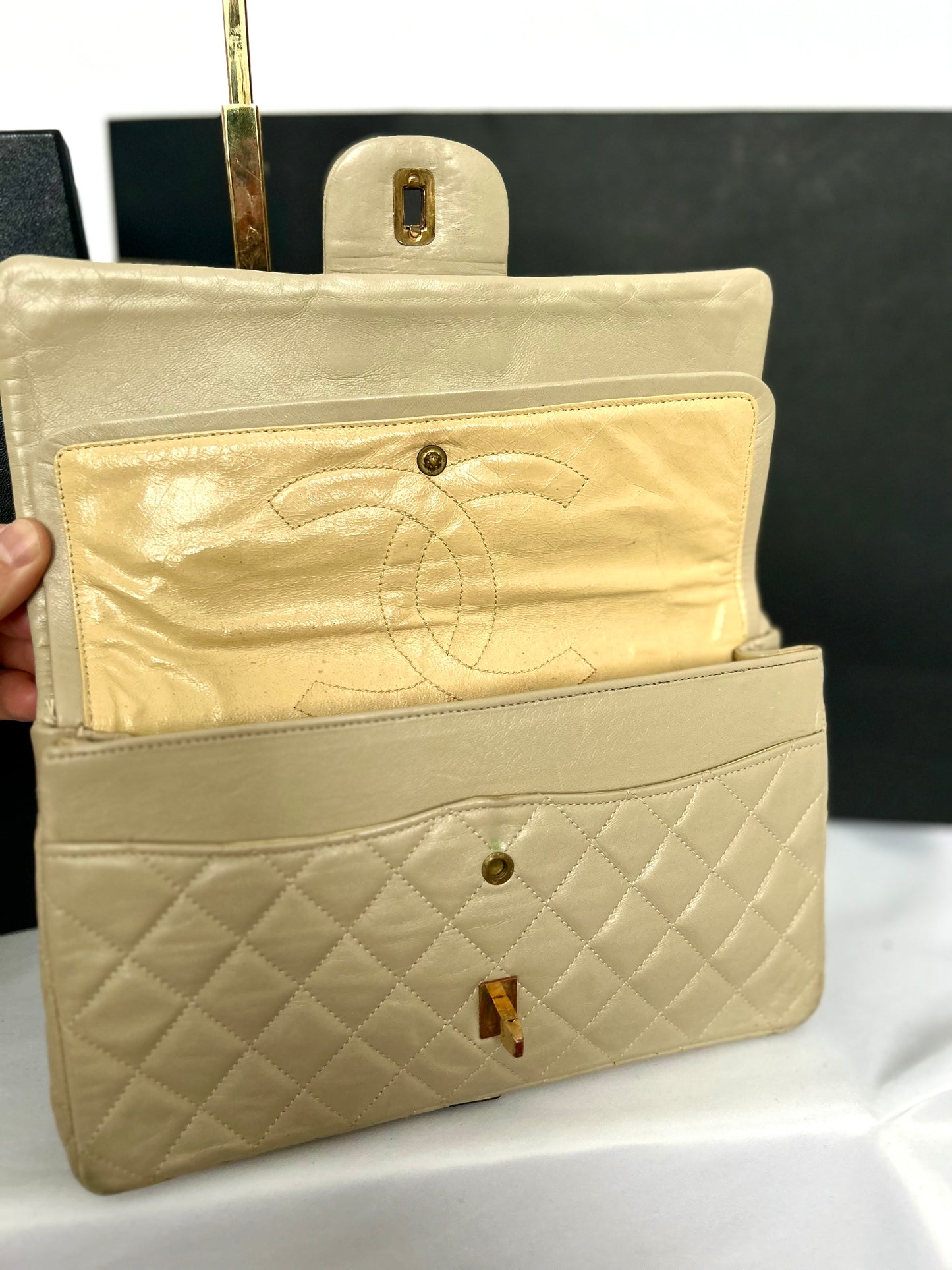 Beige Lambskin Medium Classic Flap
