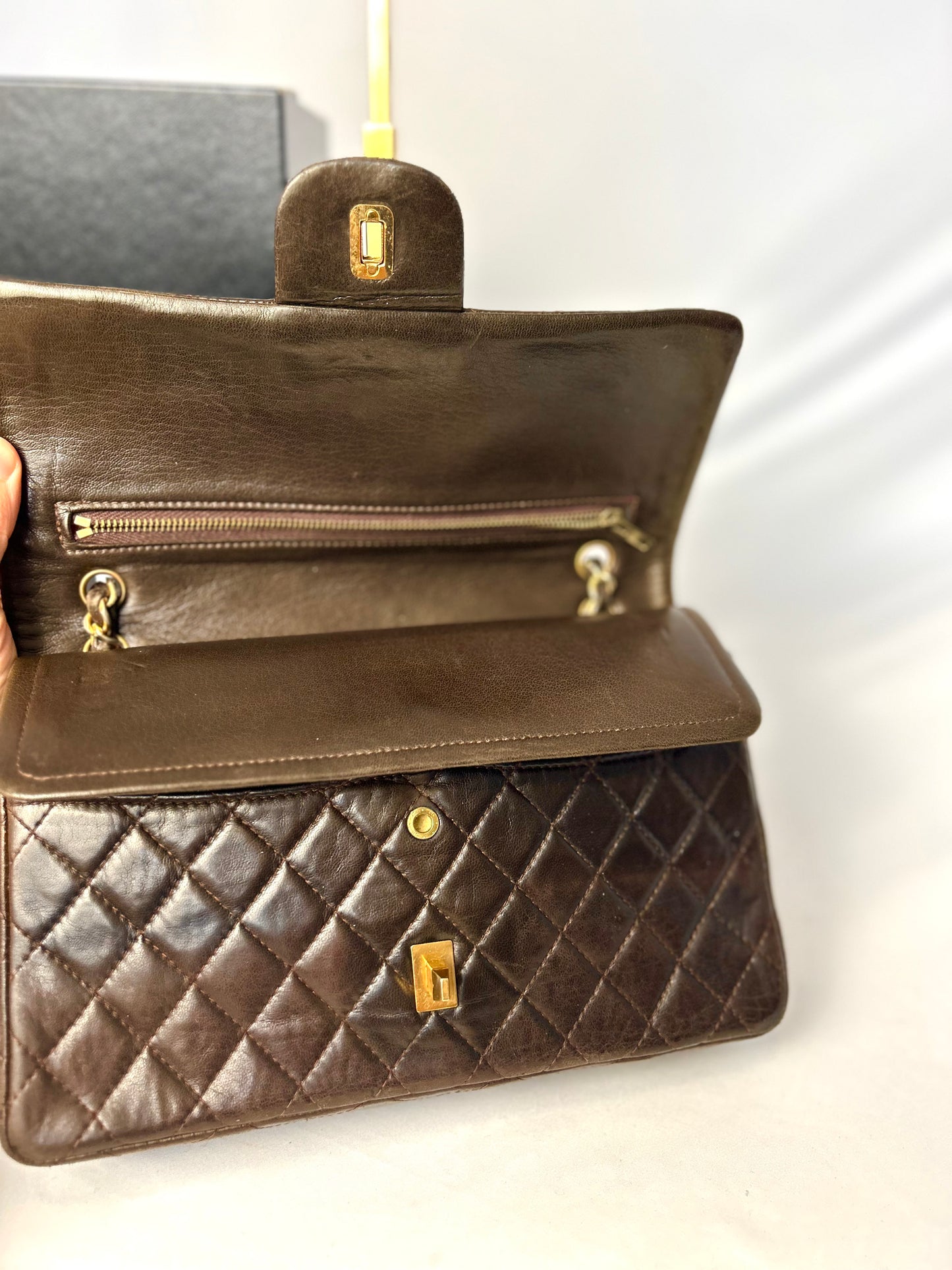 Chocolate Brown Chanel 1980s Vintage Medium Lambskin Classic Flap & Chanel Sneakers