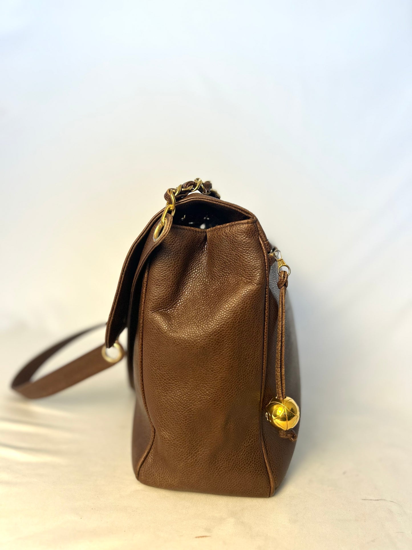Authentic Chanel Vintage Caviar Supermodel XL Brown Flap Bag