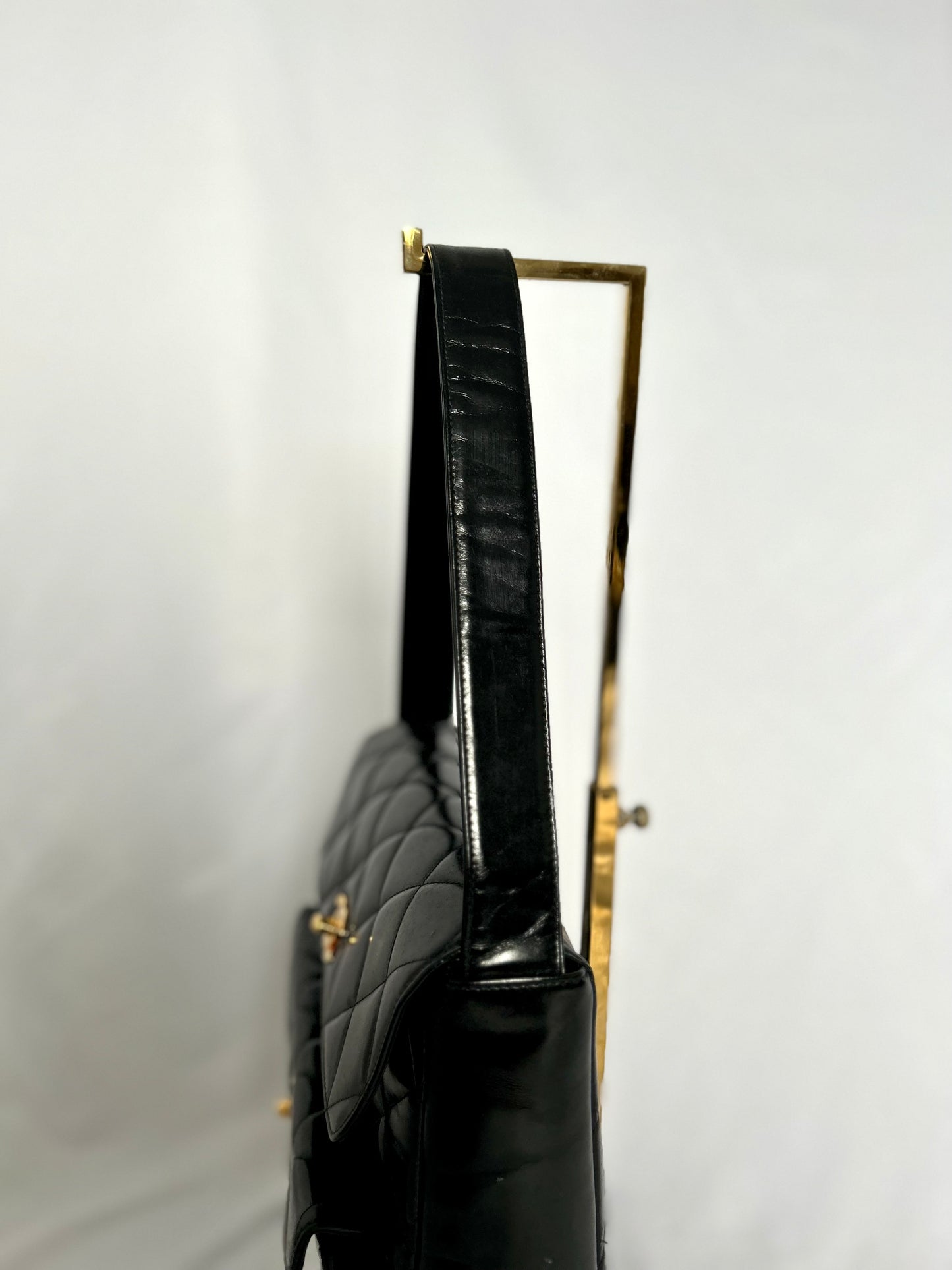 Chanel Double Turnlock Patent Leather Shoulder Bag